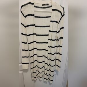 Doe & Rae Black and Cream Striped Cardigan